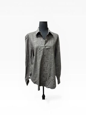 Perry Ellis Gray Paisley Button Up Shirt XL Cotton Long Sleeve Dress Top